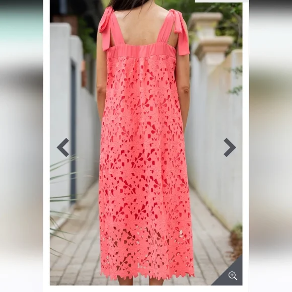 Renee C It's The Dream Coral Pink Lace Midi Dress Size Large - Picture 2 of 10